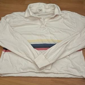 Brandy Melville (John Gait): White Collar Shirt with Stripes (Small)